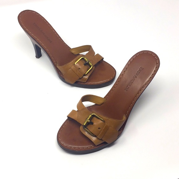 Leather and wood Enzo Angiolini heels - Picture 1 of 9